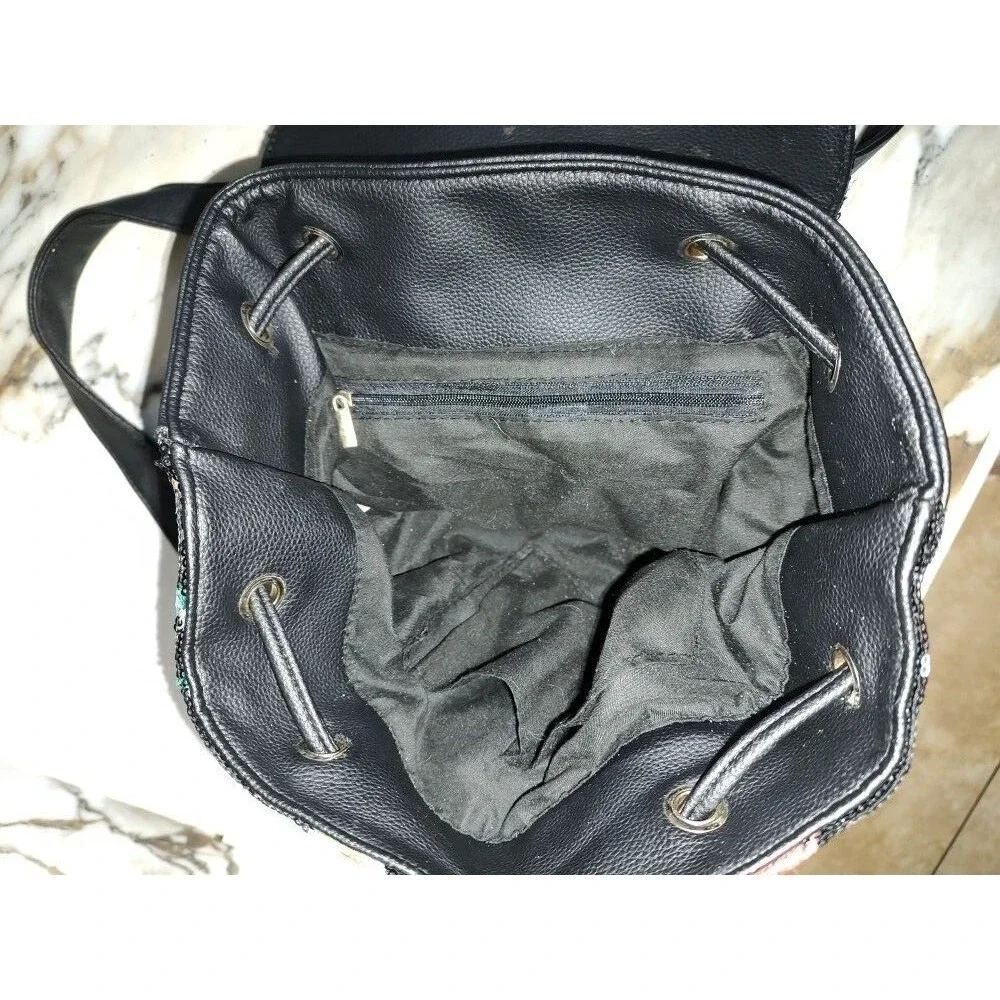 Beautiful Women's Unbranded Sequin Floral Black Backpack 12